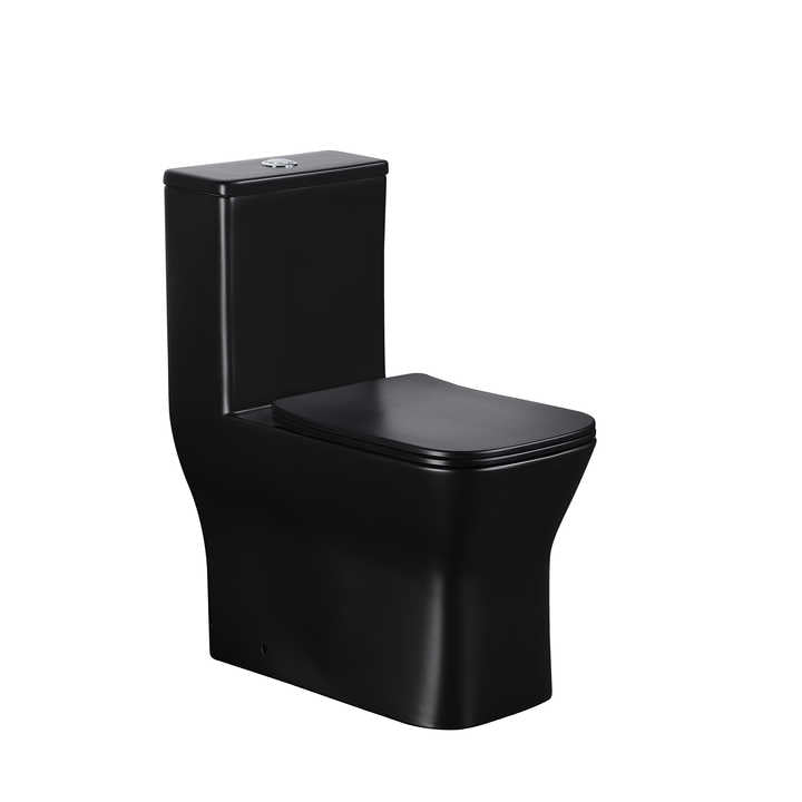 Bồn cầu sứ hình vuông màu đen mờ gắn sàn hình chữ S 300 mm