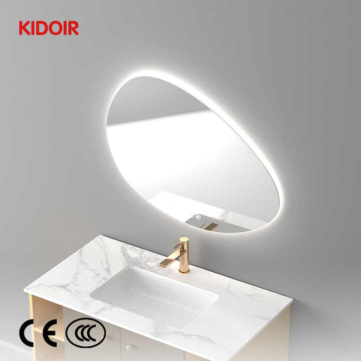 Gương phòng tắm thông minh Kidoir Factory, gương cảm ứng nhôm ba bóng, hình bầu dục, có đèn chiếu sáng, khách sạn