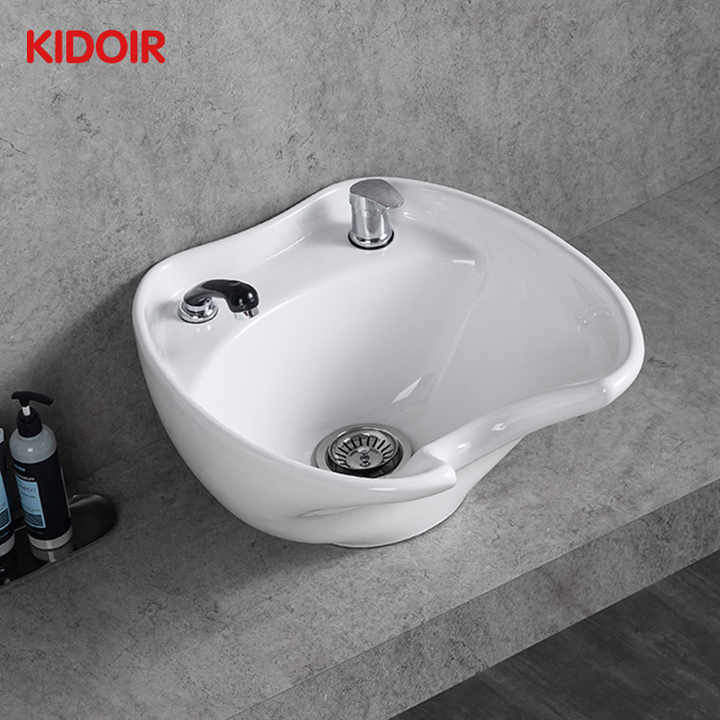 Bồn rửa mặt gội đầu Kidoir cho tiệm làm tóc Chậu rửa mặt Chậu rửa mặt bán buôn Gốm sứ để bán Đồ nội thất salon màu trắng