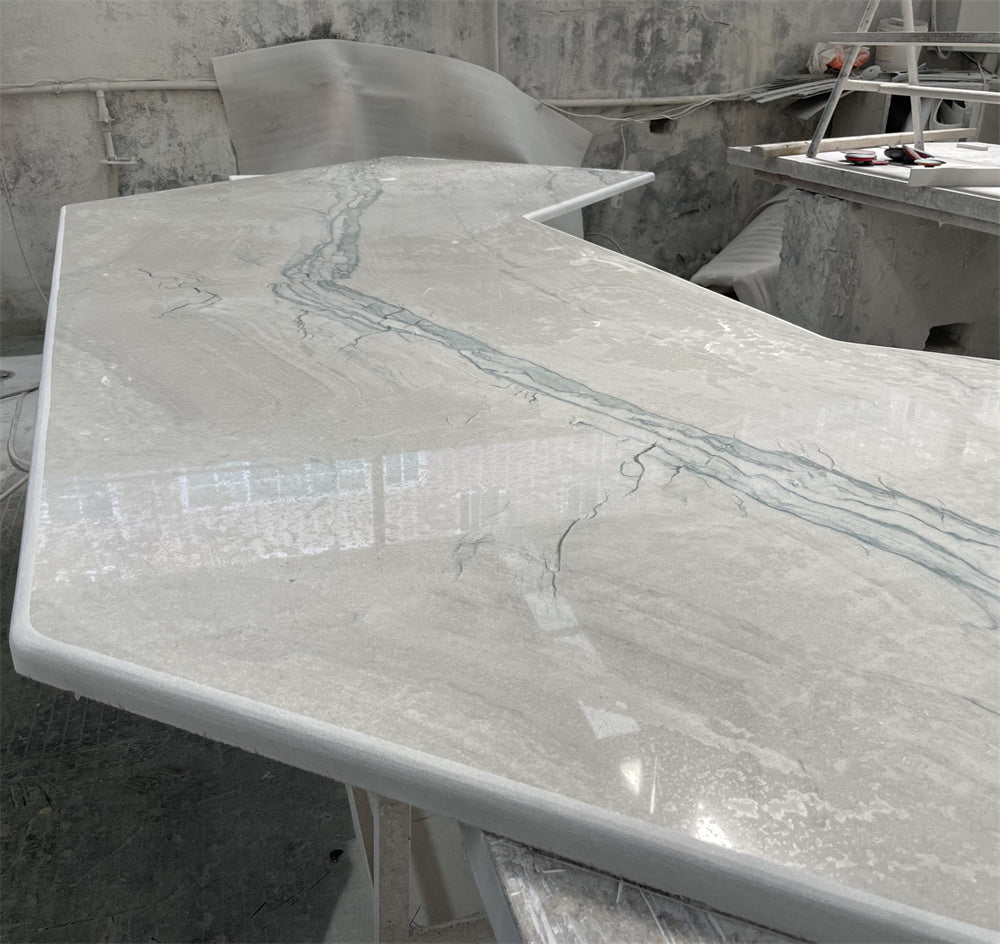 Tấm đá Quartzite Trắng Sông Sang trọng Tự nhiên dùng cho Mặt bàn Lavabo Phòng tắm