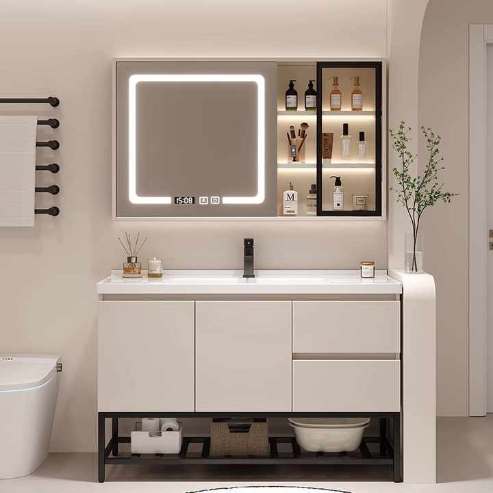 Bộ tủ đựng đồ phòng tắm chống thấm nước nhỏ hiện đại treo nổi có bồn rửa