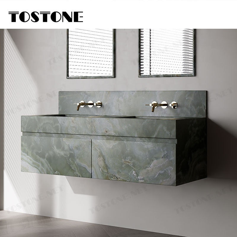Tostone Tủ lavabo nguyên bộ đá mã não xanh phong cách cổ điển