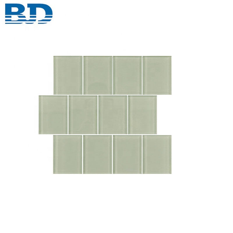 Gạch Mosaic Kính Trang Trí Kiểu Subway Bố Cục So Le, Bề Mặt Mờ, Cạnh Vát Thẳng, Dùng Cho Tường Phòng Tắm Và Vách Kệ Bếp