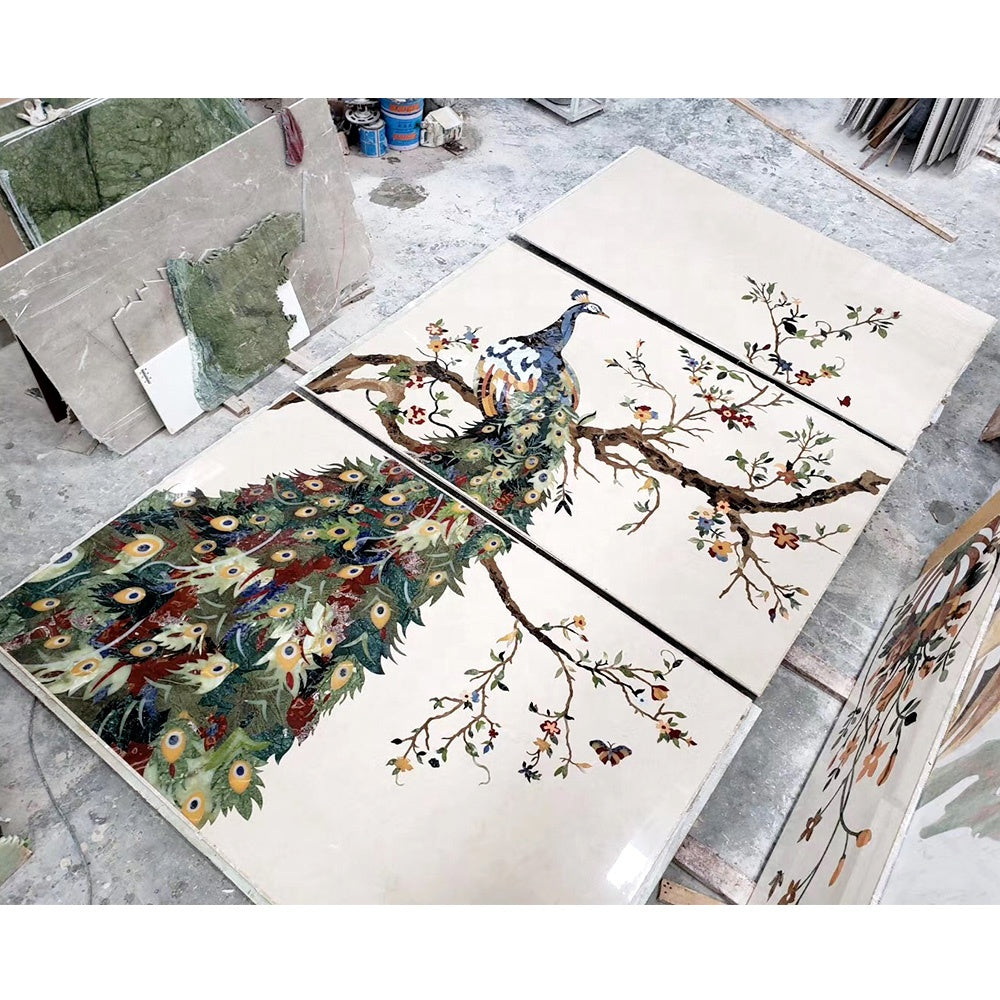 Gạch Hoa Văn Khảm Phù Điêu Đá Cẩm Thạch Cắt Tia Nước Hình Công