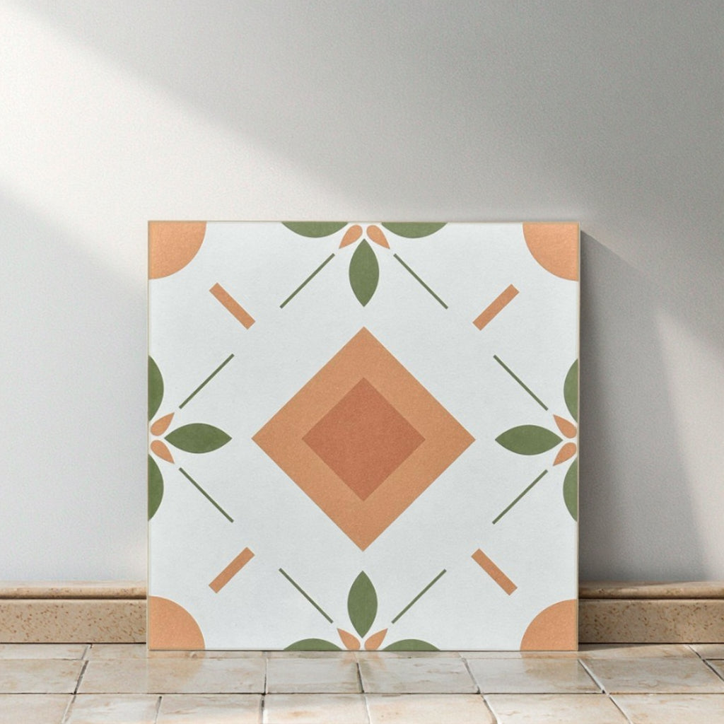 Gạch Porcelain Họa Tiết Hoa Phong Cách Đồng Quê Tươi Mát Mờ 400x400mm, Mộc Mạc, Trang Trí, Chống Trượt, Dùng Lát Sàn Và Ốp Tường