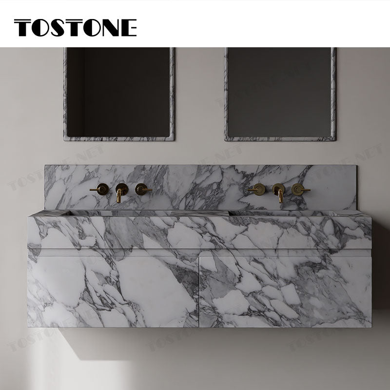 Tostone Tủ lavabo đá cẩm thạch sang trọng Arabescato Trắng bán chạy dành cho trang trí nội thất phòng tắm, nhà vệ sinh tại nhà ở hiện đại, biệt thự, khách sạn