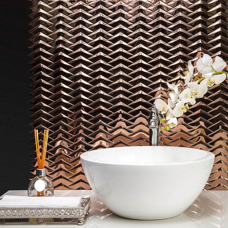 Gạch Mosaic Kim Loại Thép Không Gỉ Màu Vàng Hồng Hình Mũi Tên 3D Đặc Biệt Để Trang Trí Tường Phòng Tắm