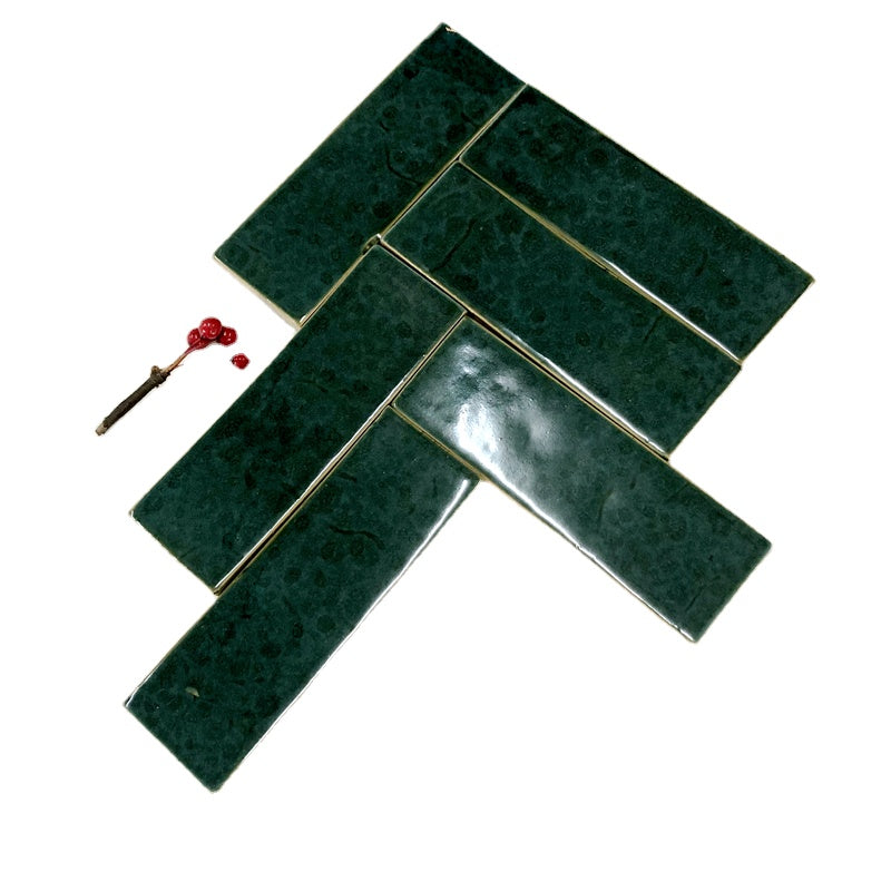 Gạch ốp tường Zellige Ma-rốc xanh lá cây thủ công, men hoa tùy chỉnh, trang trí bóng cho Khách sạn, Khu nghỉ dưỡng, Phòng tắm, Bếp
