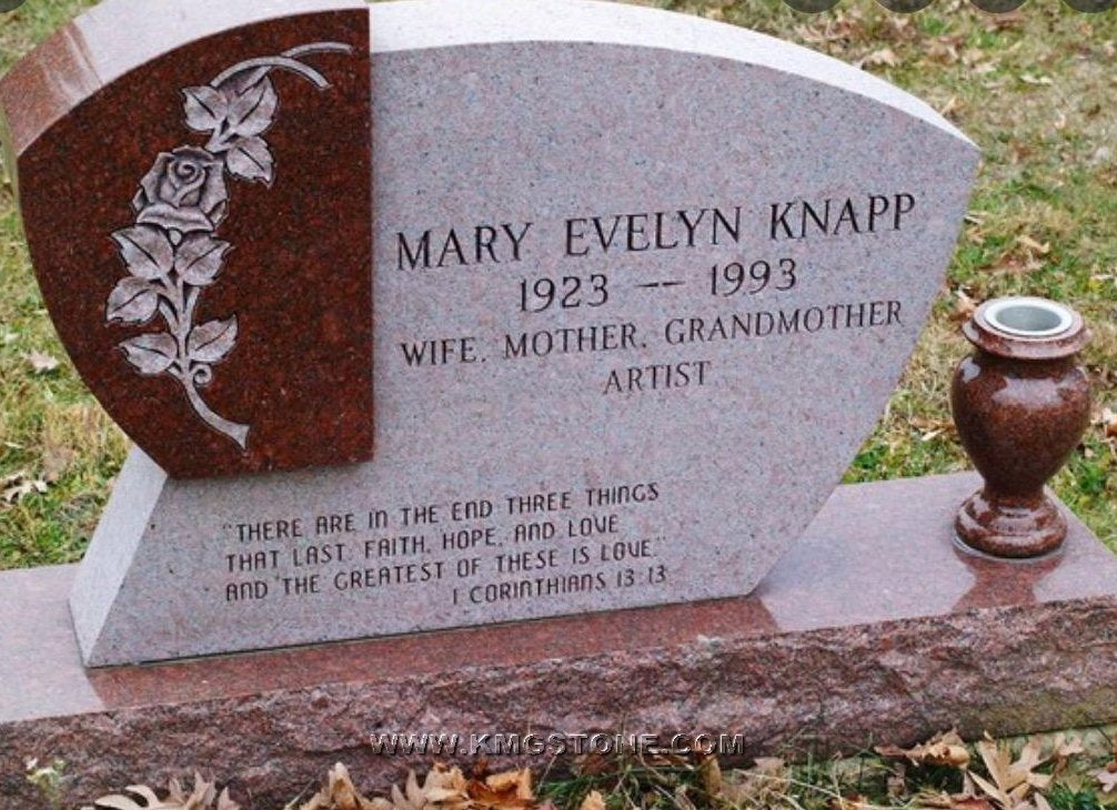 Bia mộ đá granite phong cách Ba Lan hiện đại, kiểu Mỹ, họa tiết hoa và chậu hoa