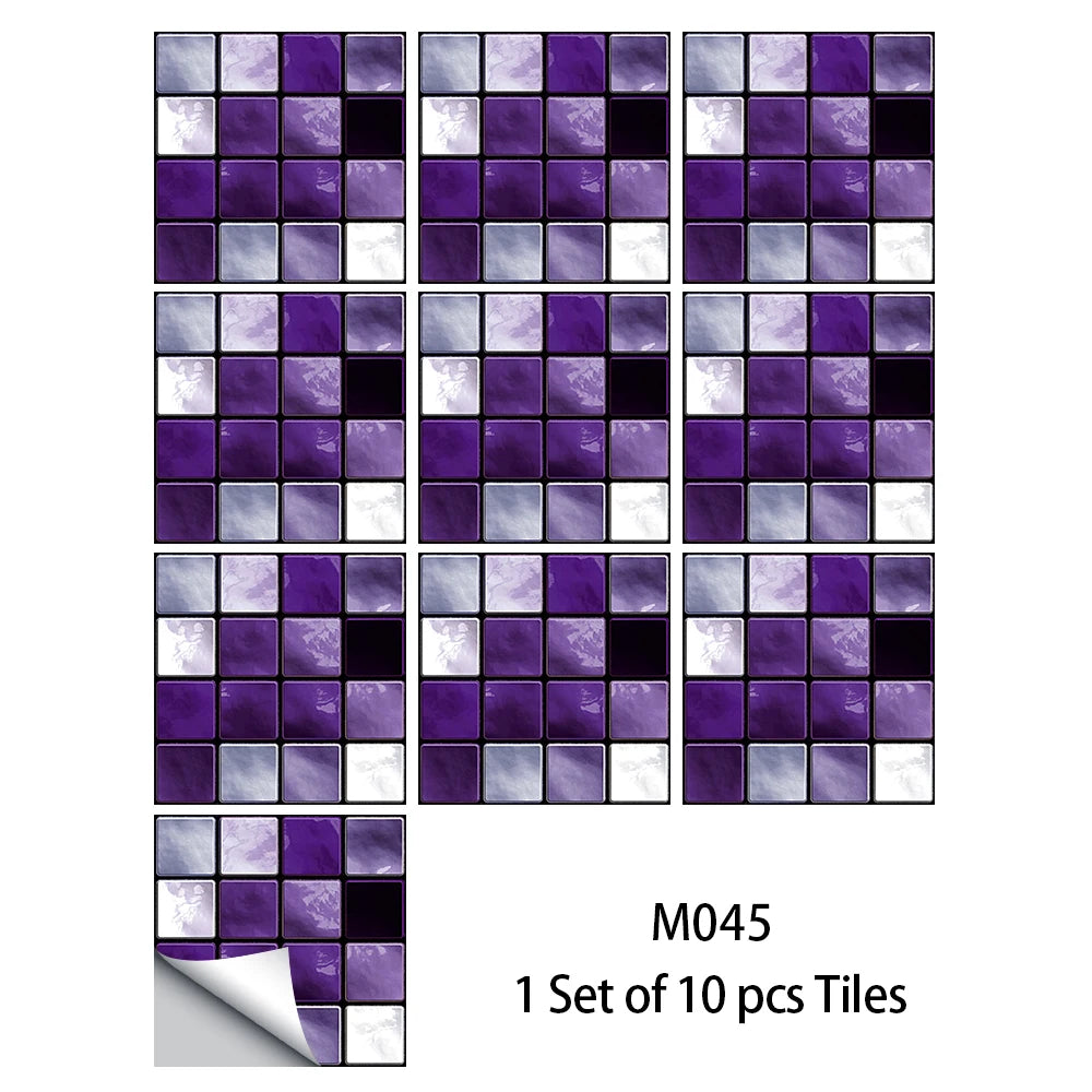 Bộ 10 Miếng Dán Gạch Mosaic Phẳng Dán Tường Bếp Phòng Tắm