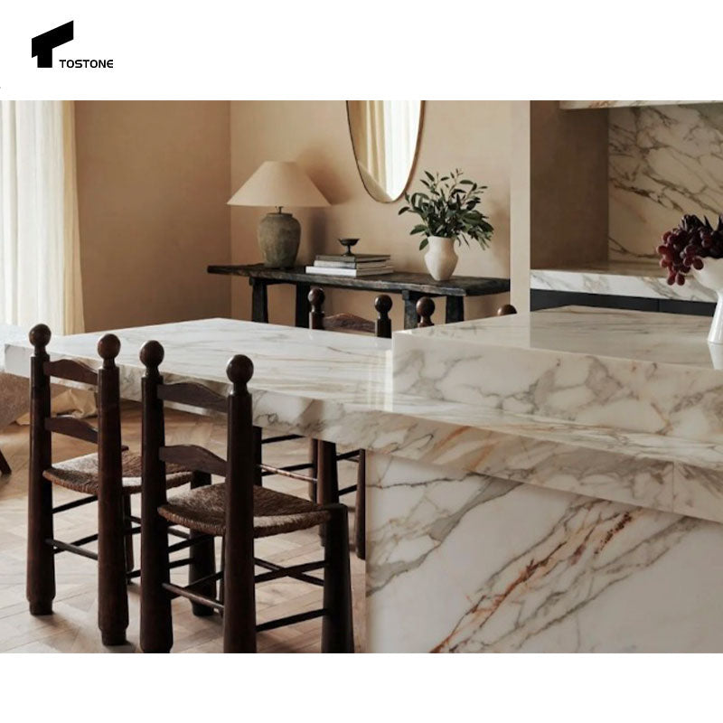 Mặt Bàn Đá Cẩm Thạch Tự Nhiên Vàng Brazil Cao Cấp Tostone dành cho Nhà ở, Biệt thự, Căn hộ, Phòng ăn, Bàn đảo, Bàn trang điểm, Tường.