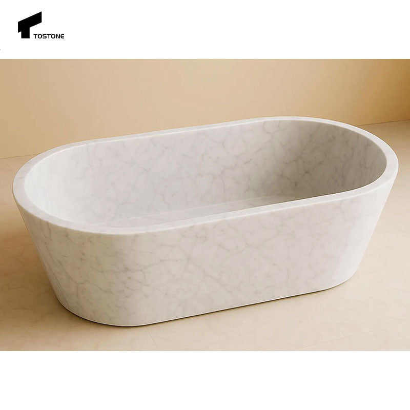 Nhà máy Tostone Bán sỉ Nội thất phòng tắm Bồn tắm đá tự nhiên hình bầu dục trắng Carrara cho trang trí phòng tắm biệt thự nhà sang trọng