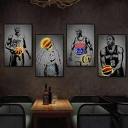 JZ Trang trí nhà In tác phẩm nghệ thuật Canvas vận động viên Poster Tranh chiếu sáng Bóng rổ Trang trí tường 3D Nghệ thuật hiện đại Led