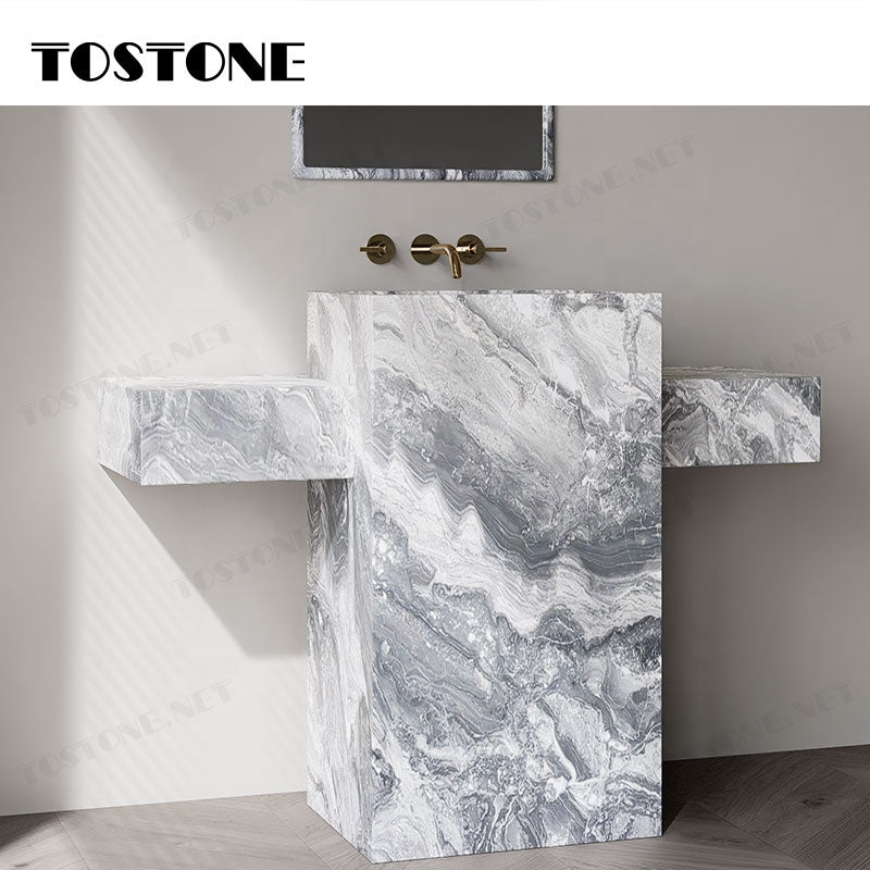 Mặt bàn trang điểm phòng tắm đặt độc lập Tostone bằng đá cẩm thạch Nâu Venice tự nhiên thời trang, bề mặt mài, dùng để trang trí chậu rửa mặt gia đình