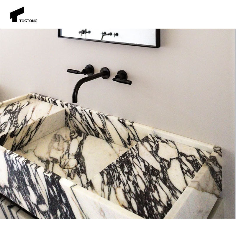 Tostone Tủ lavabo nguyên khối Đá cẩm thạch Calacatta Viola Trắng Sang trọng Ý