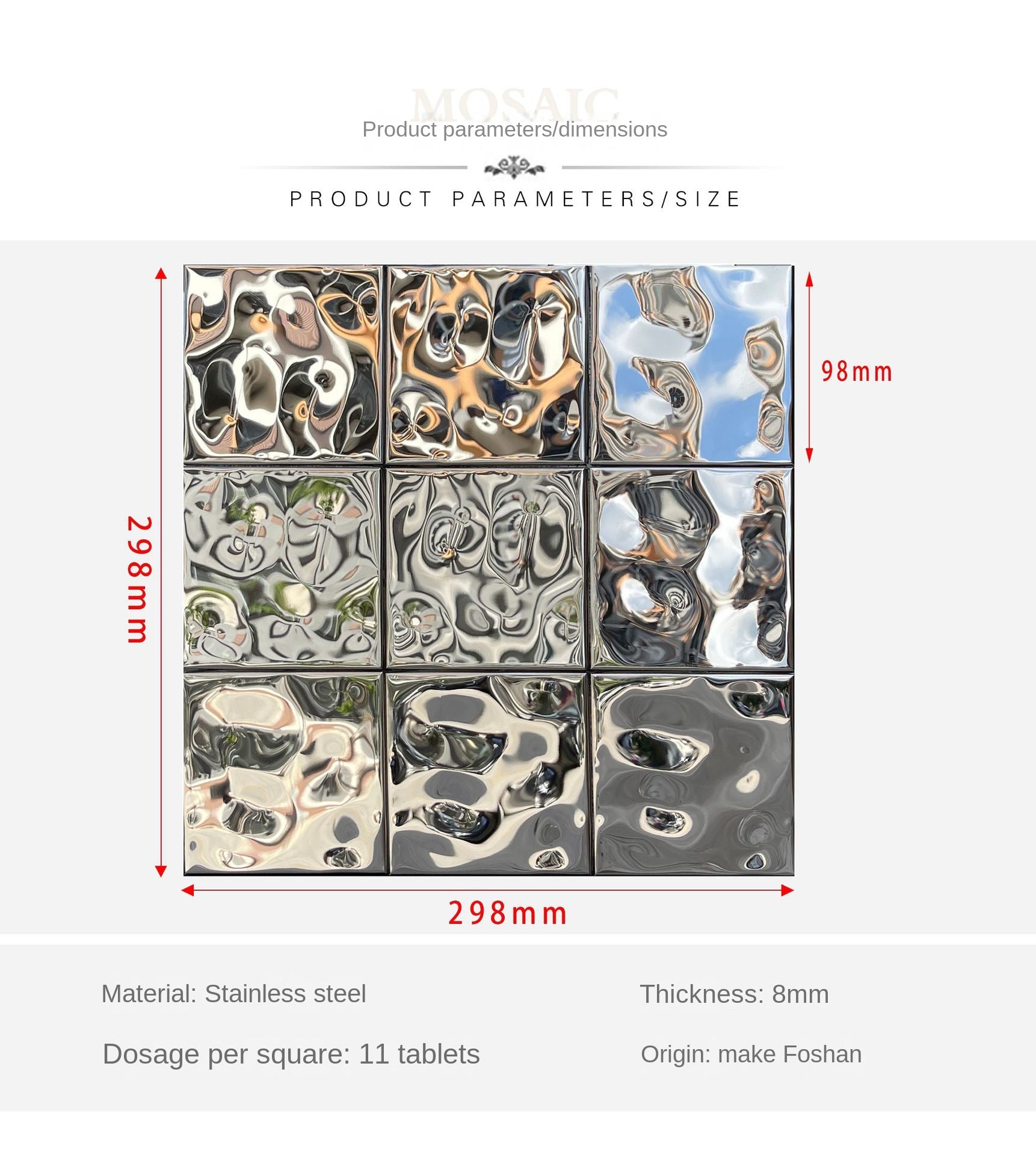 Gạch Mosaic Thép Không Gỉ 3D Họa Tiết Hình Học cho Bếp Hiện Đại, Phòng Tắm, Tường Gương, Bàn và Studio KTV của Người Nổi Tiếng Trên Mạng