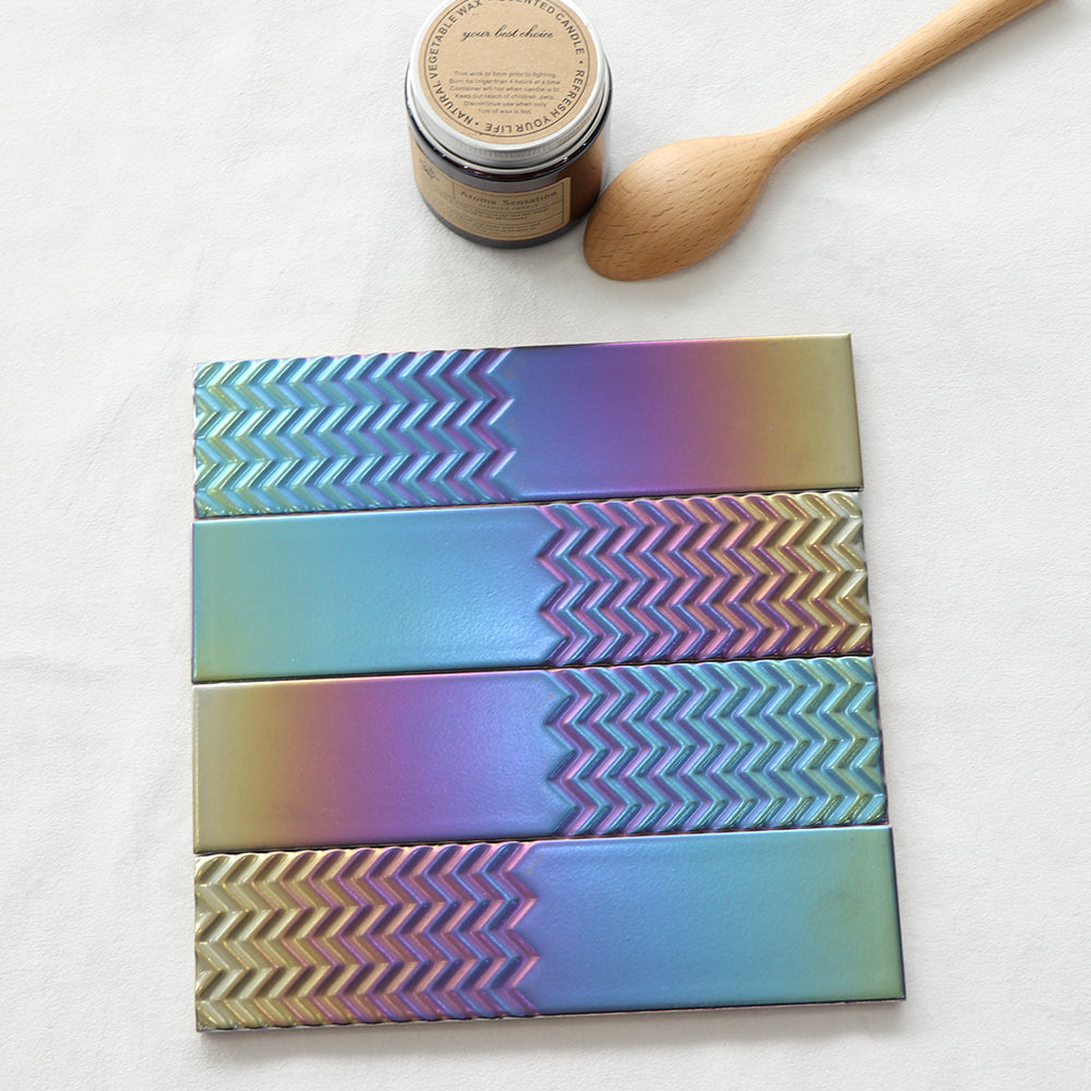 Gạch 3D ốp tường gốm kiểu subway tráng men mạ điện màu vàng kim