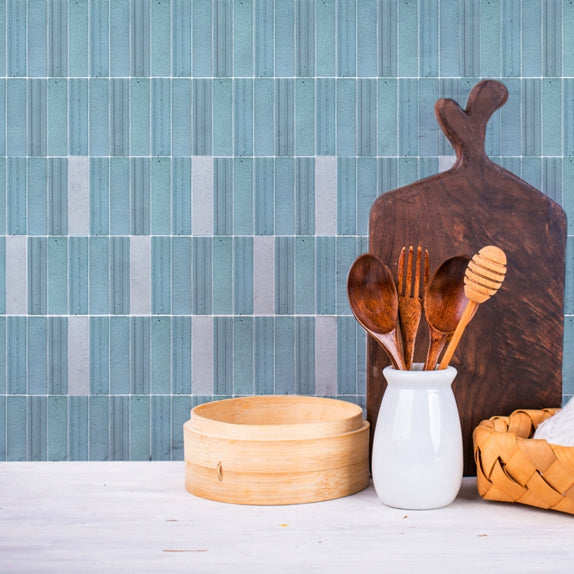 Gạch Tùy Chỉnh Thủ Công Sản Xuất Tại Xưởng 60*240mm Gạch Ốp Tường Bếp và Phòng Tắm Tường Nền Nội Thất Xanh Lục Lam Quán Bar Nhà Hàng Màu Trắng