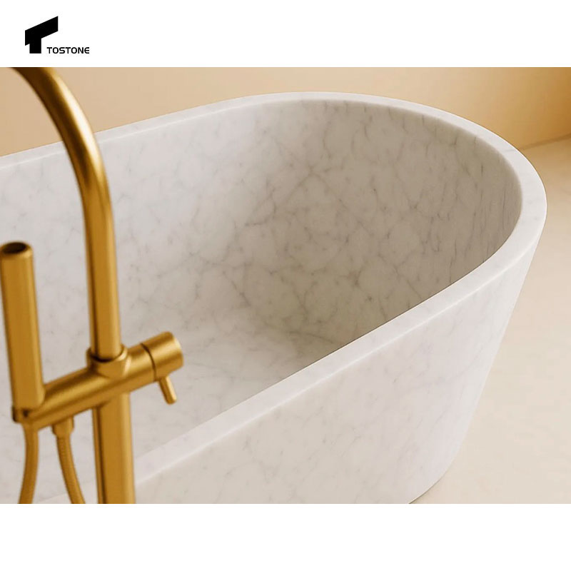 Nhà máy Tostone Bán sỉ Nội thất phòng tắm Bồn tắm đá tự nhiên hình bầu dục trắng Carrara cho trang trí phòng tắm biệt thự nhà sang trọng