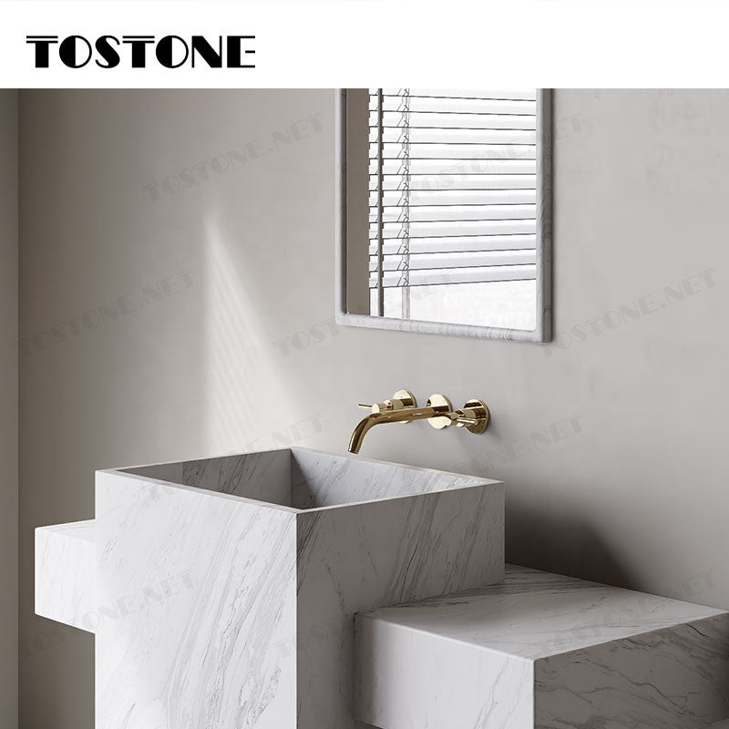 Tostone Bồn rửa chân đế đặt sàn bằng đá cẩm thạch trắng hiện đại