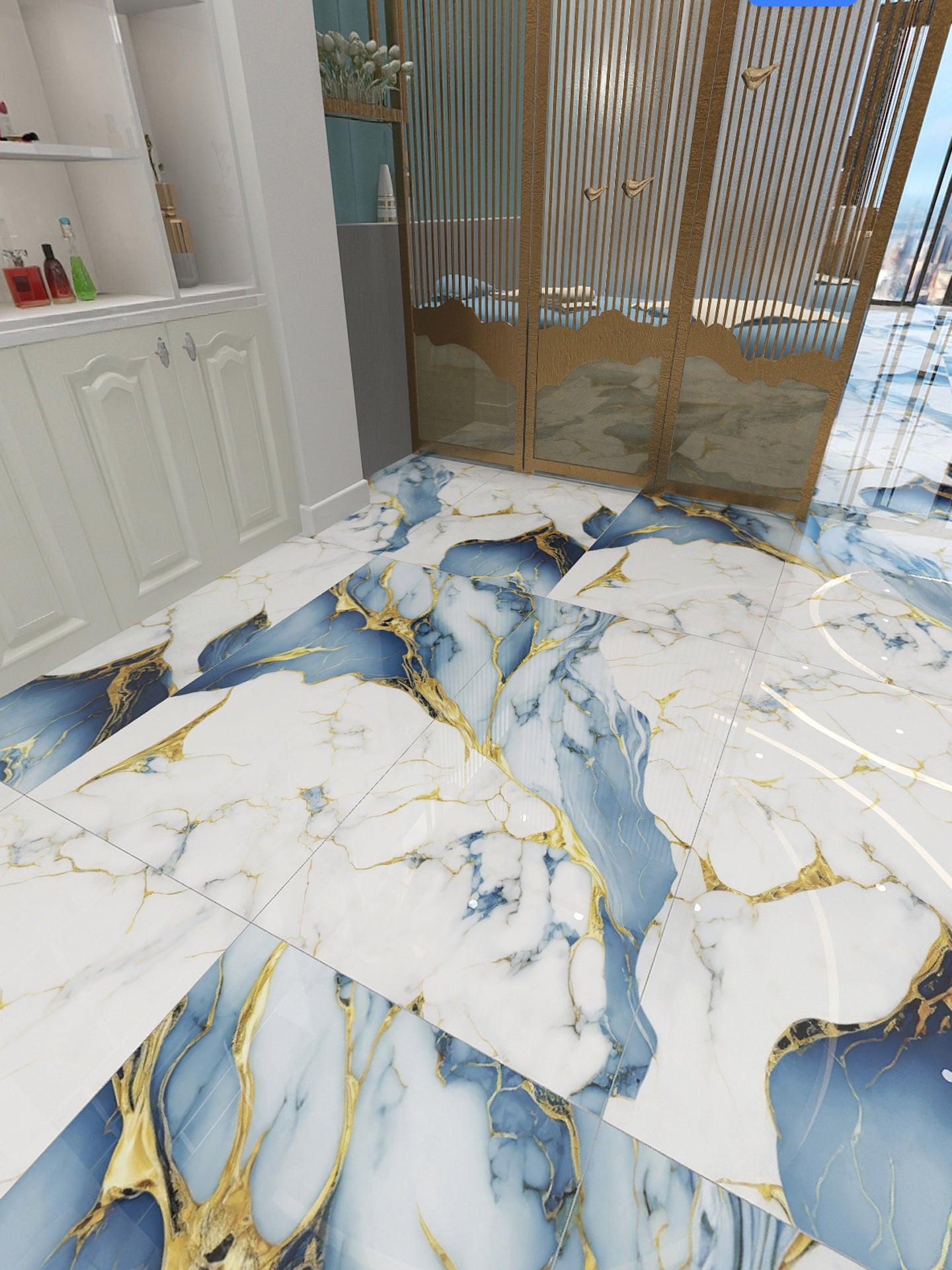 Gạch tráng men xanh vàng cho trang trí tường biệt thự, căn hộ hiện đại, phòng khách, phòng ăn, phòng tắm và sàn nghệ thuật mạ vàng đầy màu sắc.