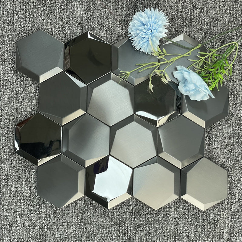 Thanh Mosaic Kim Loại Lục Giác Đen Hiện Đại Bóng Độ Dày 6mm Trang Trí Tường Nội Thất Trong Nhà Khách Sạn Sảnh Khách Sạn Biệt Thự Căn Hộ