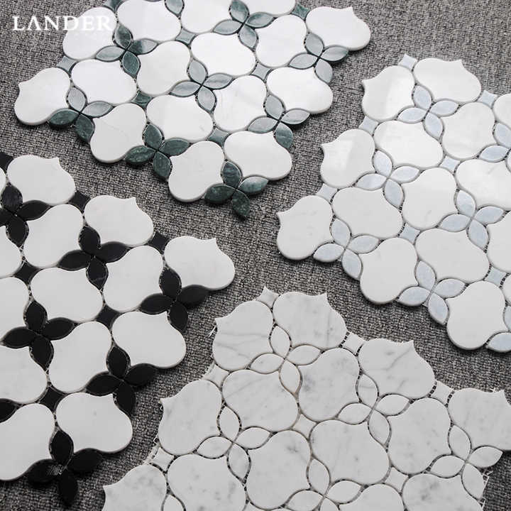 Gạch mosaic đá cẩm thạch hình đèn lồng không đều, gạch mosaic đá cẩm thạch tia nước đánh bóng, ốp tường bếp, gạch ốp tường phòng tắm