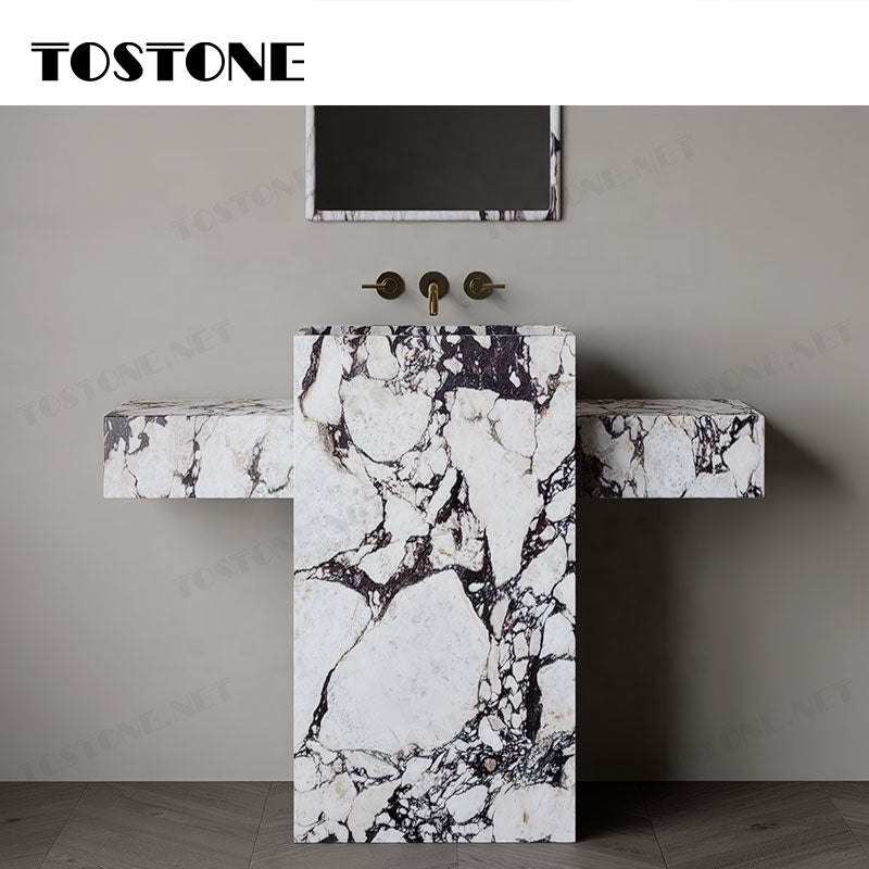 Tostone Đá Cẩm thạch Calacatta Viola Tự nhiên Bề mặt mài mờ Mặt bàn lavabo phòng tắm đứng độc lập dành cho chậu rửa mặt gia đình Tác phẩm nghệ thuật trang trí