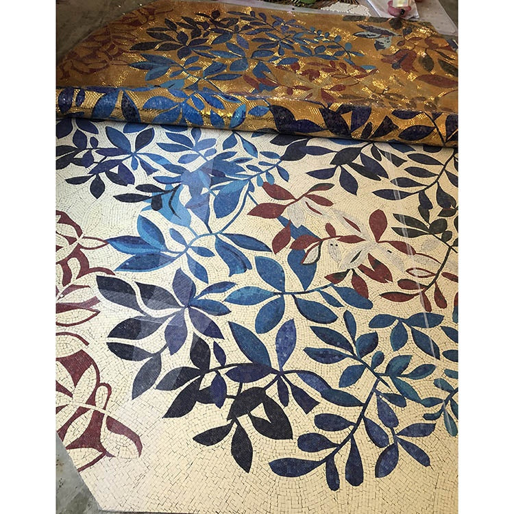 Tấm ốp tường tranh khảm kính Art Deco hiện đại họa tiết lá