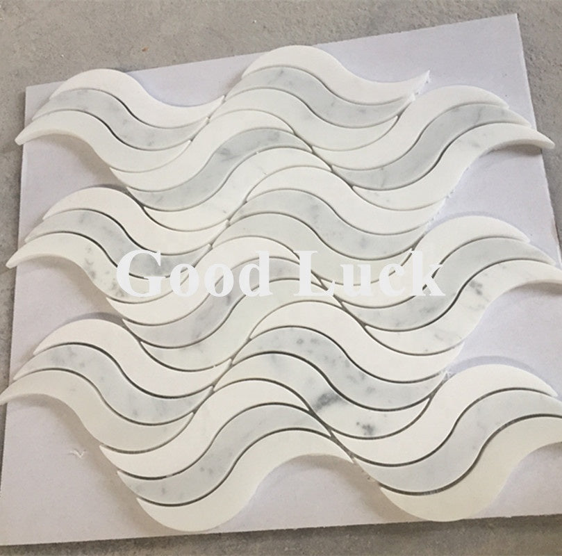 Gạch Mosaic đá cẩm thạch trắng Thassos và Calacatta kiểu dáng tinh gọn cho trang trí nội thất