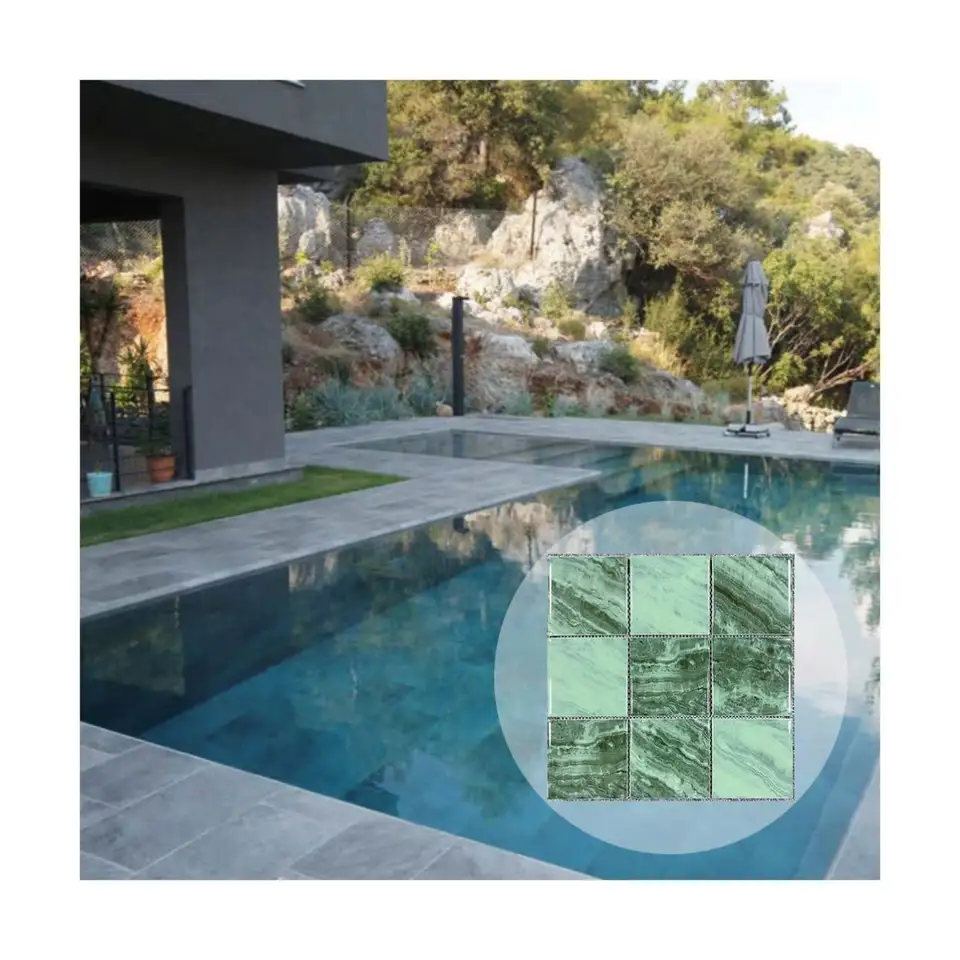 Gạch Mosaic Hồ Bơi Kính Pha Lê Gốm Sứ Xanh Lá Hình Vuông Tùy Chỉnh Dự Án Khách Sạn