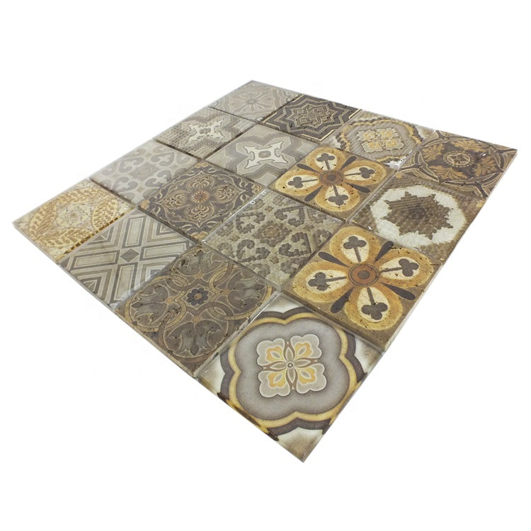 Mosaic thủy tinh gắn lưới họa tiết men đá cẩm thạch đẹp bán chạy nhất