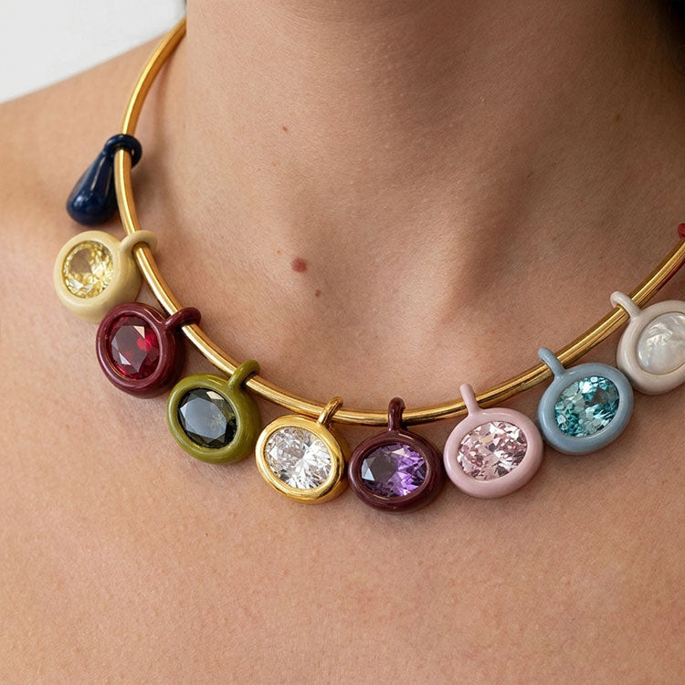 Dây chuyền Charm Dễ Thương Tôn Giáo Thời Trang Mạ Vàng, Mặt Ô-liu Tròn Đính Sapphire Hồng Hình Marquise