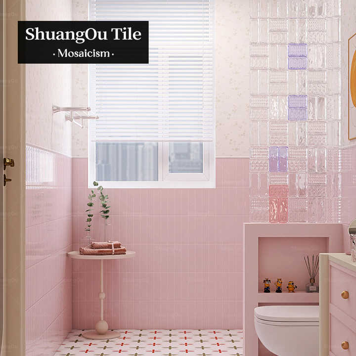 Nhà máy Trung Quốc Gạch khảm thủy tinh màu hồng lấp lánh tráng men gạc – Daisan Store