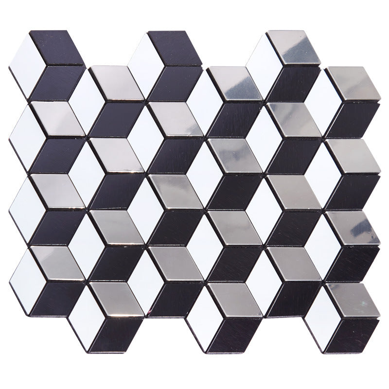 Gạch Mosaic Nhôm Trang Trí Tường Bóc Dán, Tấm Ốp Lưng Gạch Đá, Bề Mặt Nhôm Xước, Gạch Mosaic Kim Loại Chống Ẩm