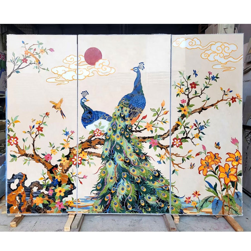 Gạch Hoa Văn Khảm Phù Điêu Đá Cẩm Thạch Cắt Tia Nước Hình Công