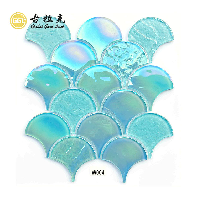 Gạch lát Goodluck Mosaic Kính Thiết Kế Hiện Đại Hoạ Tiết Parquet Hình Quạt Dùng Cho Trong Nhà & Ngoài Trời Để Trang Trí Bể Bơi Phòng Tắm Biệt Thự