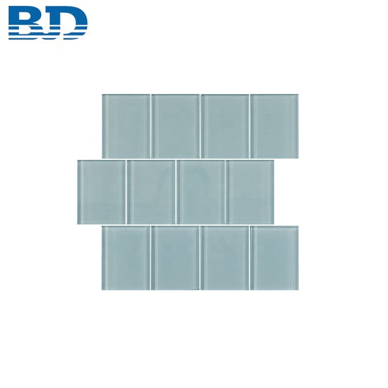 Gạch Mosaic Kính Trang Trí Kiểu Subway Bố Cục So Le, Bề Mặt Mờ, Cạnh Vát Thẳng, Dùng Cho Tường Phòng Tắm Và Vách Kệ Bếp