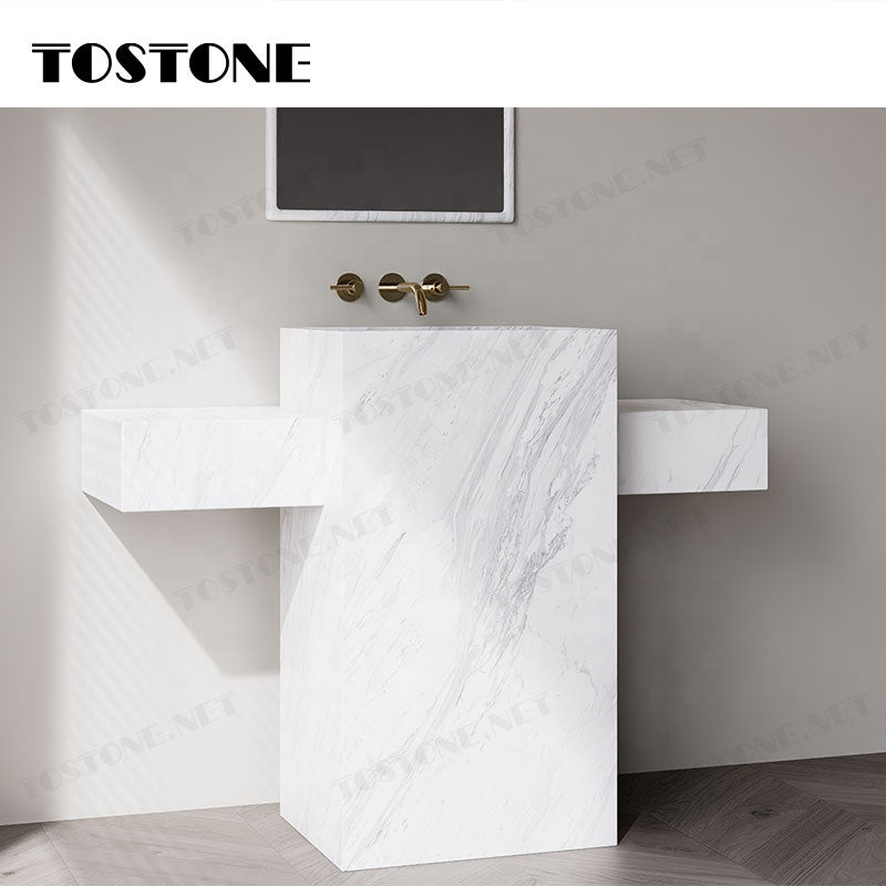 Tostone Bồn rửa chân đế đặt sàn bằng đá cẩm thạch trắng hiện đại