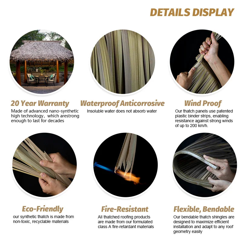 Fireproof Synthetic Thatch Roof Tiles | Waterproof UV-Resistant for Villas and Resorts Bulk Discount & OEM/ODM Accepted