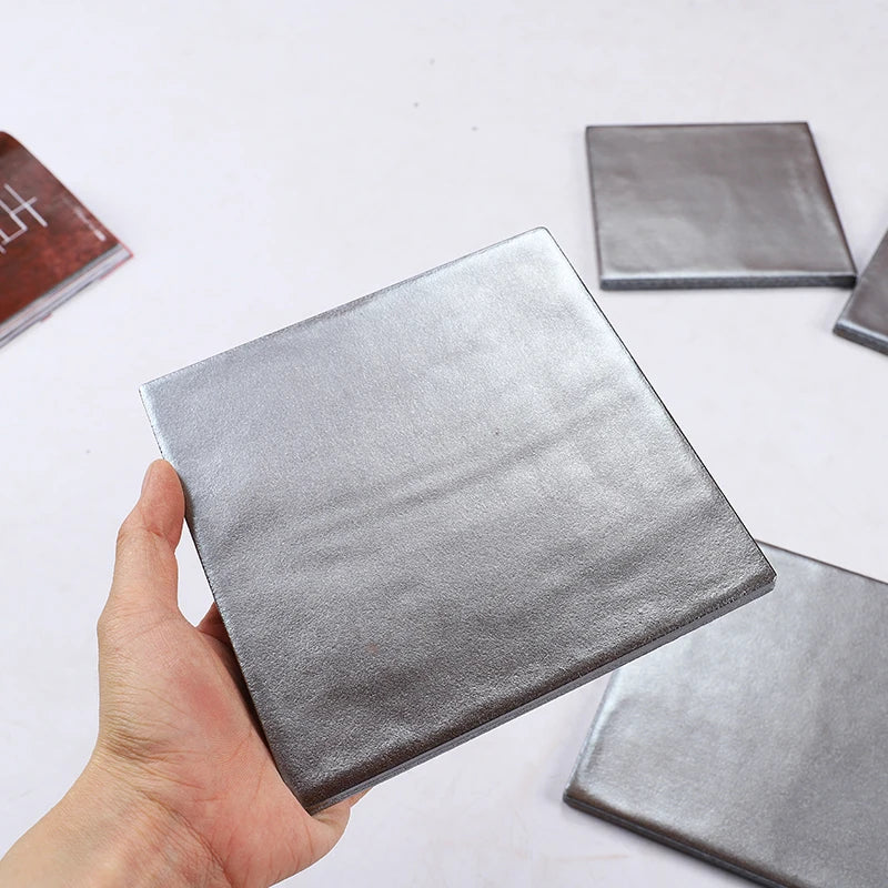 Gạch Gốm Sứ Tráng Men Màu Bạc Giả Kim Loại 150x150mm Ốp Tường Nhà Tắm Phòng Khách Sân Vườn Ban Công