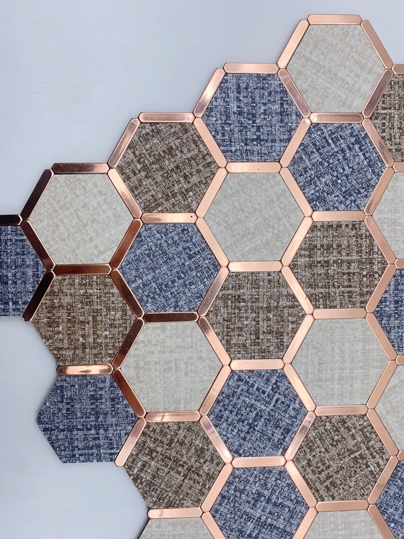 Bán buôn Gạch mosaic ốp tường đá tự dán hình lục giác kim loại pha màu
