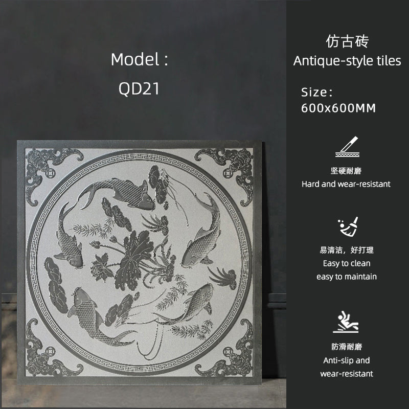 Gạch 60x60cm sản xuất tại Nhà máy Phật Sơn, gốm sứ men mờ vân đá cẩm thạch, họa tiết giả cổ vân đá, lát sàn và sân thượng, dày 12mm