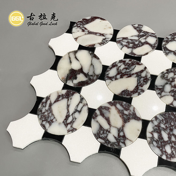 Gạch Mosaic Cắt Tia Nước Hình Tròn Đá Cẩm Thạch Calacatta Viola Thiết Kế Hiện Đại Trang Trí Nội Thất