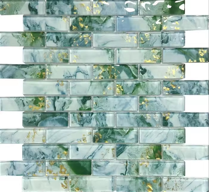 Sản phẩm mới bán chạy Gạch mosaic kính dập vàng 300x300mm có đường vân vàng dùng cho bếp khách sạn và căn hộ