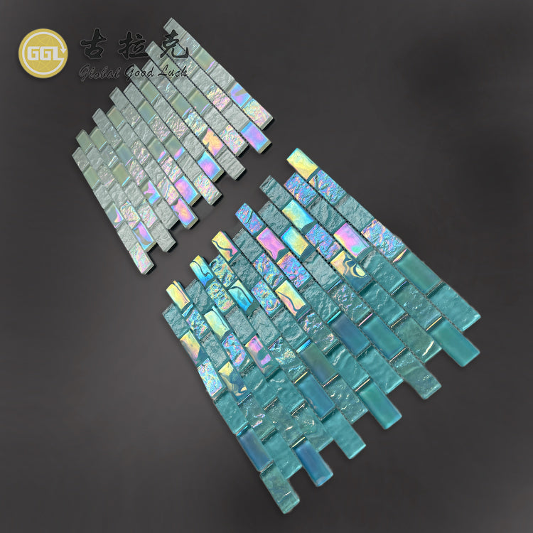 Gạch Mosaic Thủy Tinh Óng Ánh Phong Cách Subway Độc Đáo Pha Trộn Xanh Lá Trắng Dùng Cho Tường Điểm Nhấn Hồ Bơi Spa và Thiết Kế Nội Thất Đương Đại