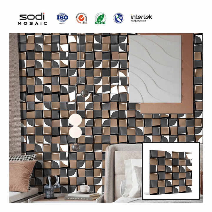 Gạch mosaic kim loại thép không gỉ 3D hình vuông họa tiết sáng cổ điển dùng trang trí tường phòng ngủ, nhà bếp, phòng tắm, khách sạn