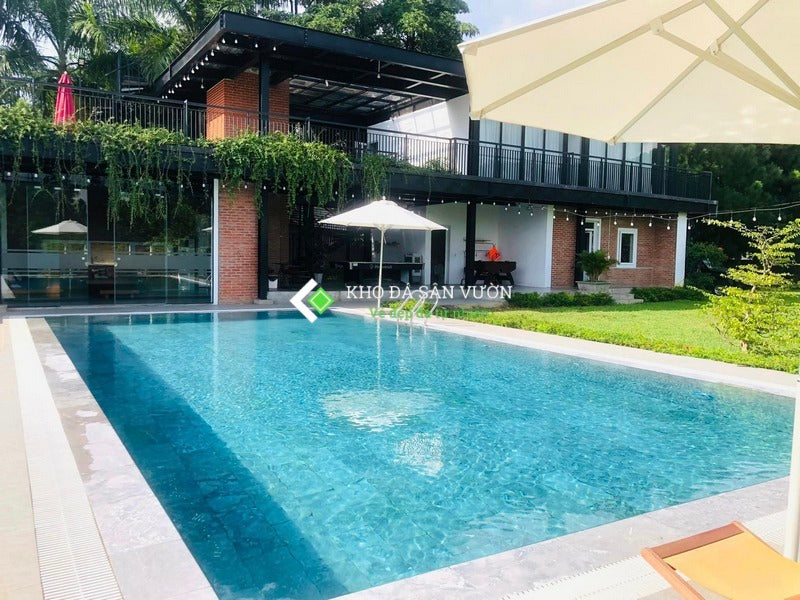 Đá trắng vân mây lát hồ bơi