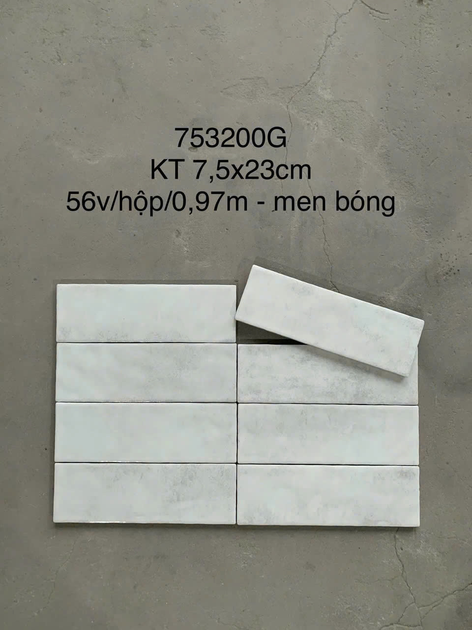 Gạch thẻ trắng men bóng KT 75x230mm (1h/0.97m/56v/17.5kg) LAN752300G – Daisan Store