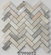 Mosaic đá vân gỗ xương cá mài bóng chip 25x70 mã 57PF001.2